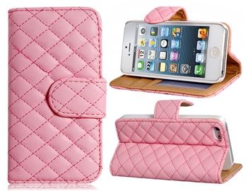 Capa de Couro Flip Porta Cartão e Suporte iPhone 5 (rosa)