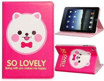 Capa de Couro Desenho Gatinho Mini Ipad(Rosa)